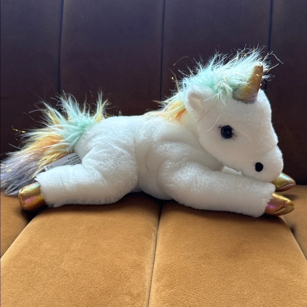 FAO Schwarz Plush Unicorn Toy with Gold Accents Soft Plush Toy 14”